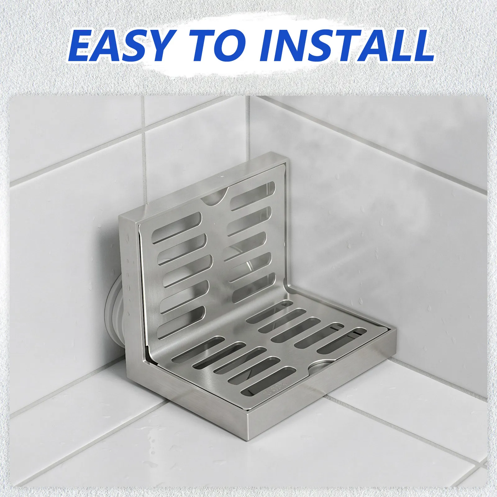 L Shaped Floor Drain 304 Stainless Steel Side Outlet Bathroom Balcony Terrace Wall Corner Drain Brushed Groove Thickened