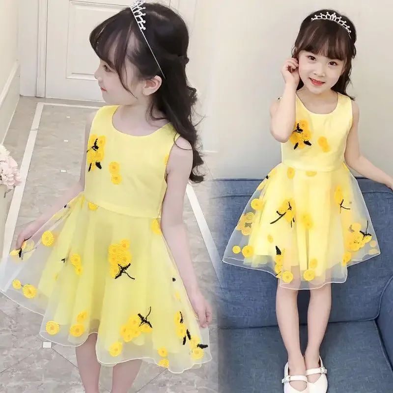 2024 Girls Summer Princess Dress Breathable Short-Sleeved Dress Lady Sweet Floral Vestidos Children\'S Clothing Baby Kids Clothes