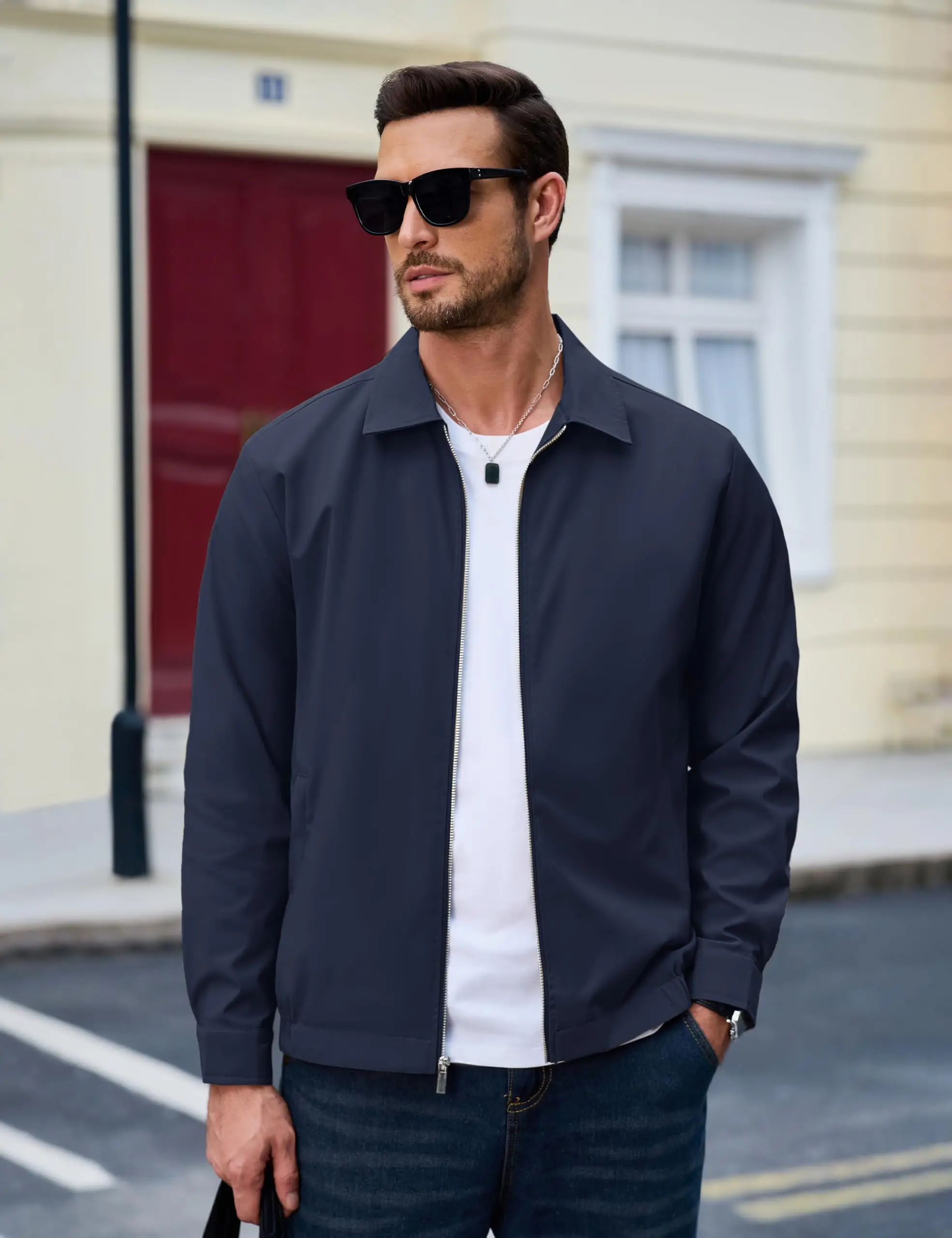 MAGCOMSEN Men's Zip-Front Golf Jacket Spring Summer Casual Jacket Solid Color Turn-down Collar Outerwear Hiking Fishing Travel