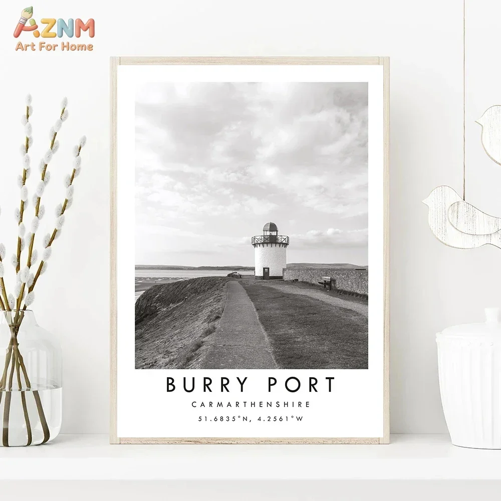 AZNM Black White City Travel Canvas Wall Art, World Famous Landmark Coordinate Poster Print, Frameless Canvas Painting for Livin