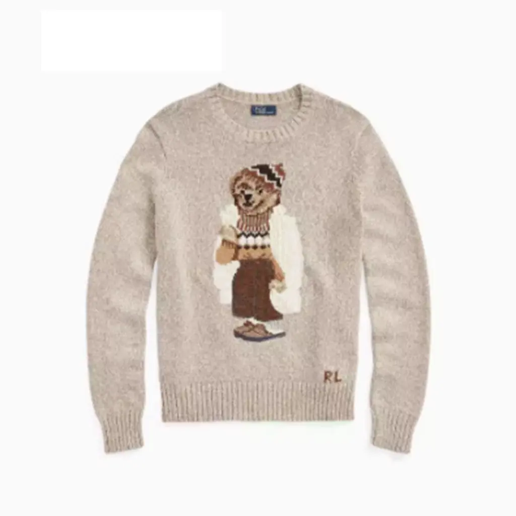 

Classic Loose Floral Yarn Polo Bear Sweater Women's Elegant All-Match Style Top