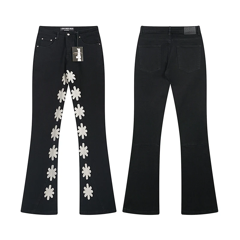 Nouveau American High Street LOST SHDWS jean brodé lavage rétro noir hommes Micro évasé Stretch Lostshdws Denim pantalon