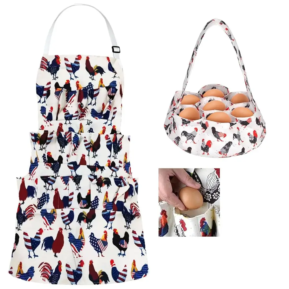 

2 Pcs Egg Collecting Apron Chicken Gathering Basket with 7 Pouches Fresh Egg Holding Apron with 11 Pockets EW03