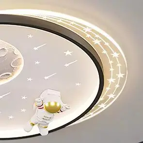 الحديثة led الفضاء ضوء السقف غرفة الاطفال الفتيان غرفة نوم الثريا رائد الفضاء القمر ستار ديكور الأبيض الحضانة مصباح السقف Plafon