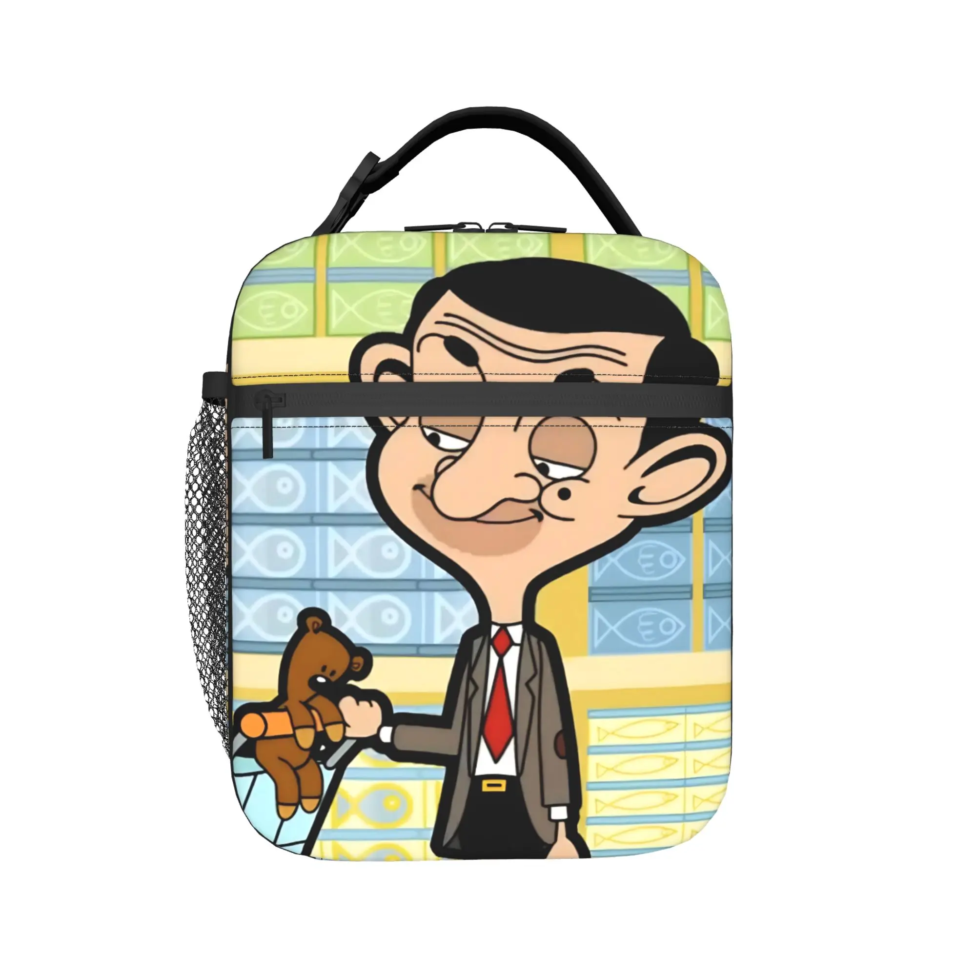Cartoon  Mr. Beans  Insulated Lunch Bags Cooler Bag Reusable,Meal Container  Teddy Bear  Portable Tote Lunch Box Food Handbags