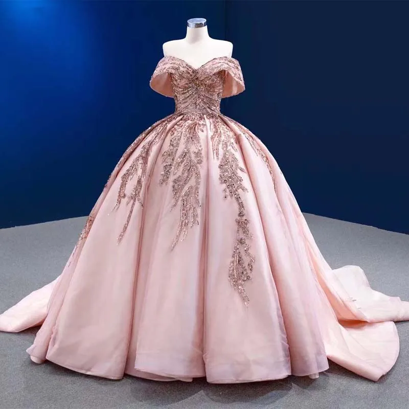 Rosa Charro Quince anera Kleider Ballkleid von der Schulter Applikationen Pailletten geschwollene mexikanische süße 16 Kleider 15 Anos