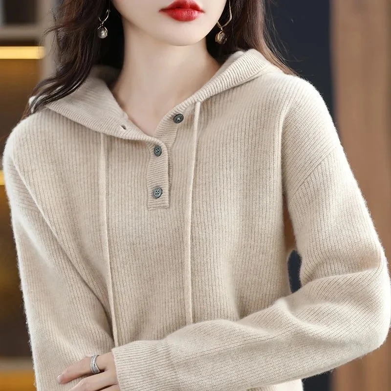 

Solid Color Hooded Cashmere Sweater Women Hoodie Lazy Wind Autumn Winter Plus Size Fat MM pullover Sweater Bottoming Shirt White