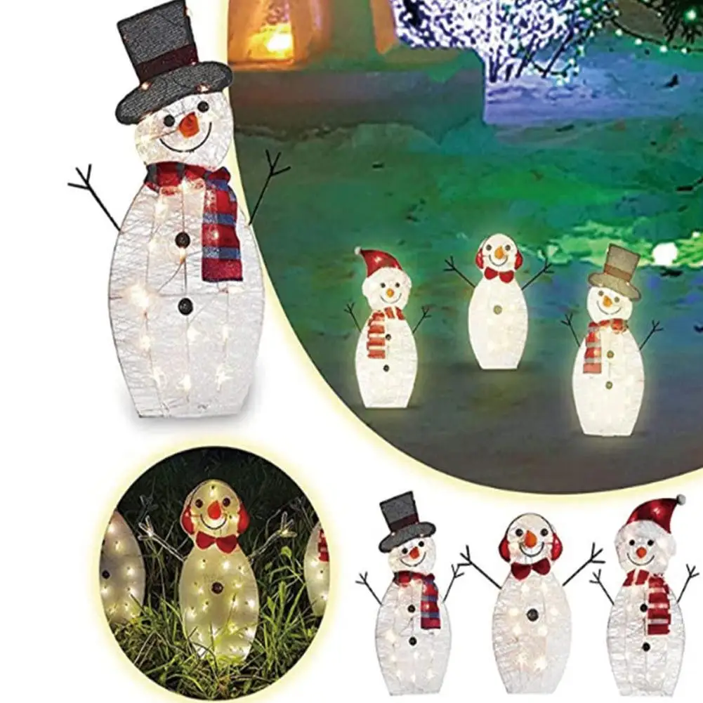 Decorazione da giardino natalizia con pupazzo di neve illuminato da 3 pezzi con luce a LED, pupazzo di neve incandescente, decorazioni natalizie per la casa all'aperto