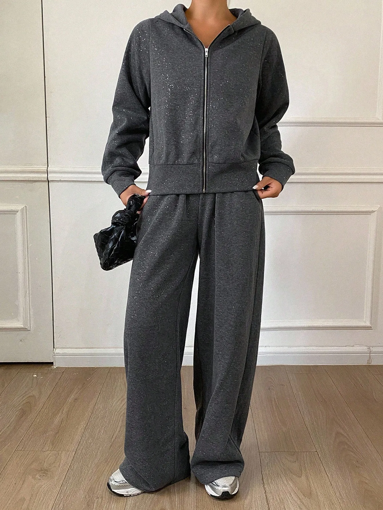 DAZY 여성 캐주얼 후드 스웨트셔츠 스웨트셔츠와 와이드 레그 팬츠 2피스 세트, 가을