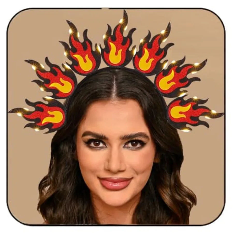 Light Up Fire Headband LED Red Flame Headpiece Halloween Festival Costume Headwear Hair Accessories for Women Perfect for Costu