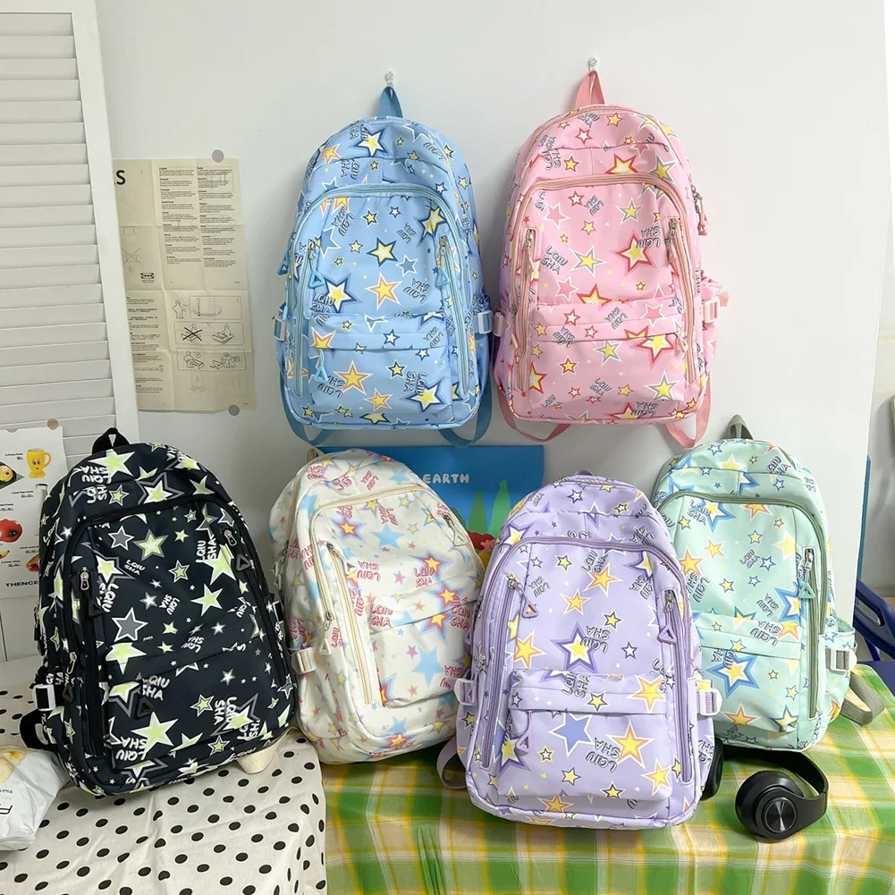 Nylon Backpack Y2K Star Fashion Backpack for Girls Teenage Junior High School Students School Bags Knapsack Aesthetic Backpacks