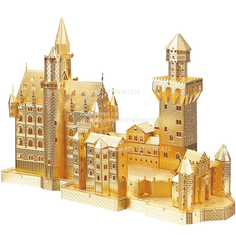 Golden Romantic Castle Metal Figurine - Classic German Architecture Design, Desk Shelf Decor & Dream Enthusiast Gift