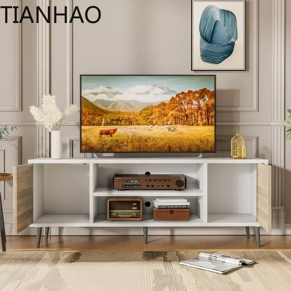 TV Stand for 65 Inch TV, Entertainment Center with Storage Cabinet and Open Shelves, TVs Console Table Media Cabinet