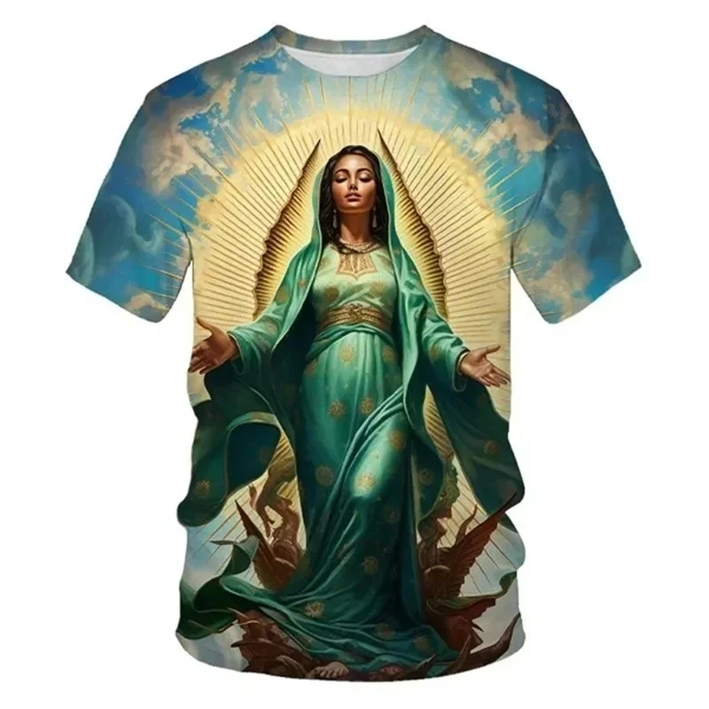 Summer Fashion 3D Printing Virgin Mary Christian Jesus Mother Men's T-shirt 3D pattern short sleeve fashion street men's T-shirt