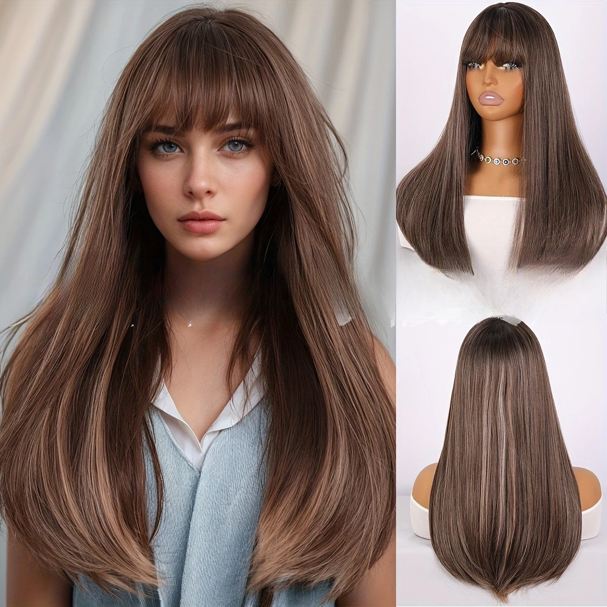 

European and American new wig women's wig Qi bangs long straight hair simulation whole chemical fiber high temperature silk head