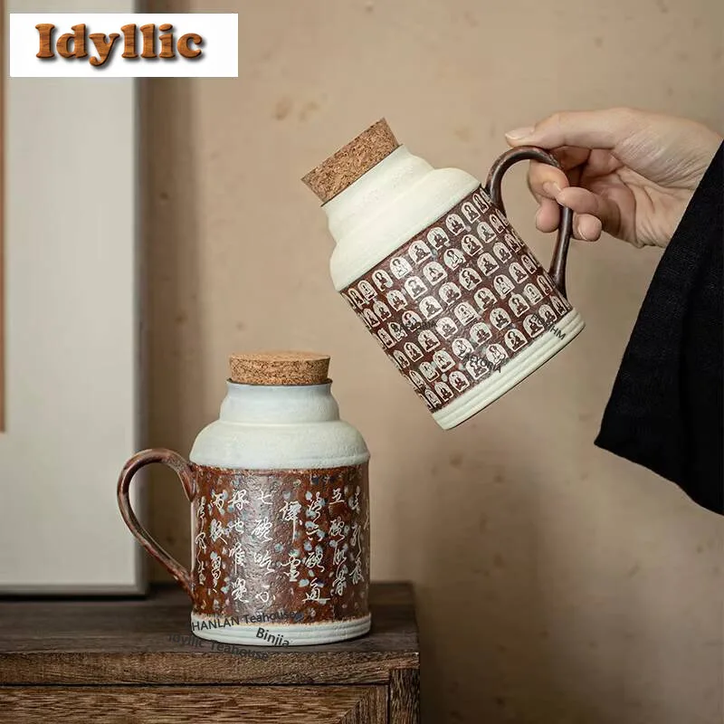 HOYIHM 500ml Chinese Dunhuang Buddha Warm Water Pot Old Rock Mud Brewing Tea Kettle Large Capacity Insulating Kung Fu Ornaments