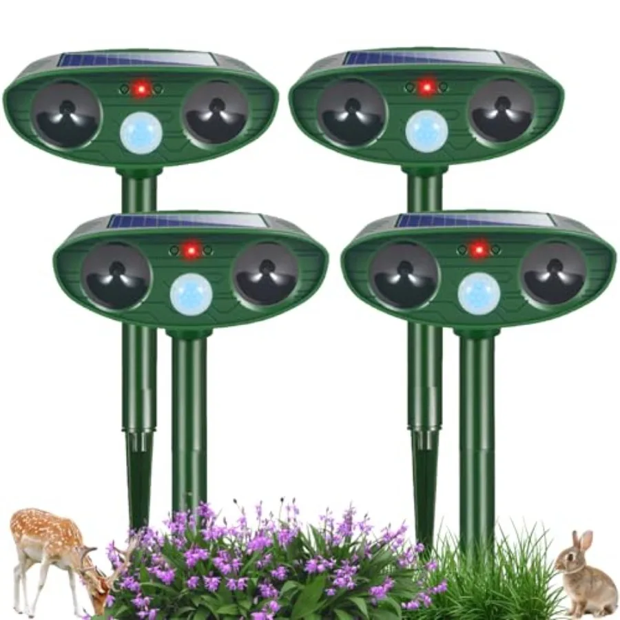 

Outdoor solar ultrasonic deer repellent with motion sensor for gardens and farms, ABS plastic, black, 4-pack sonic fortress pro