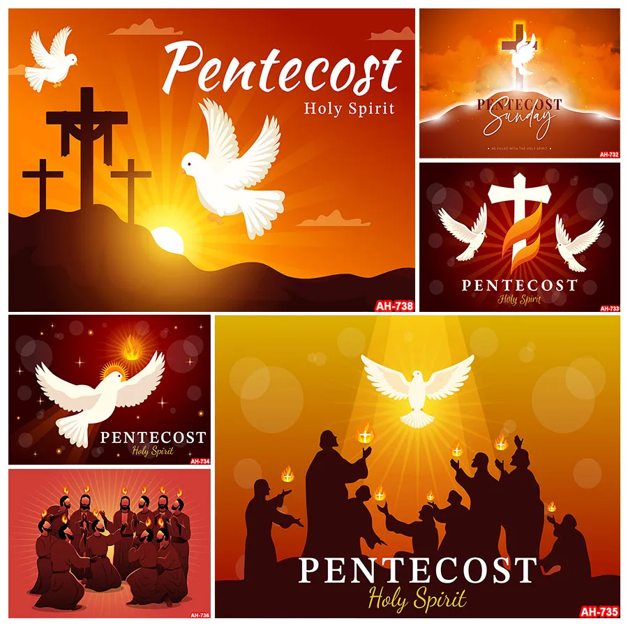 

Pentecost Sunday Day Backdrop Banner Holy Spirit Dove Fire Flames Jesus Christ Followers Christians Religious Background