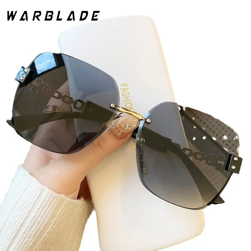 

2024 Gradient Tea Trendy Women Sunglasses Oversize Rimless Retro Shades For Decoration Driving UV Protection Sun Glasses UV400