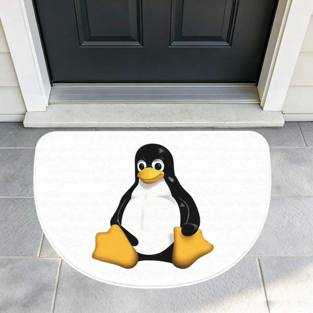 Tux Linux Mascot Soft Flannel Half Round Doormat Non Slip Bathroom Mat Absorbent Floor Carpet for Home Bedroom