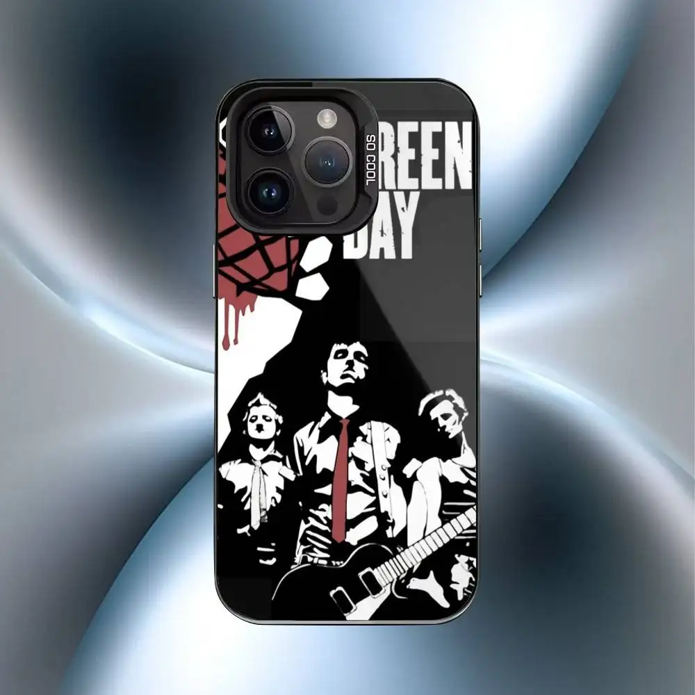Funda de teléfono de vacaciones G-Green Day Band para IPhone 16 17 15 14 12 13 Pro Max cubierta a prueba de golpes de Color negro