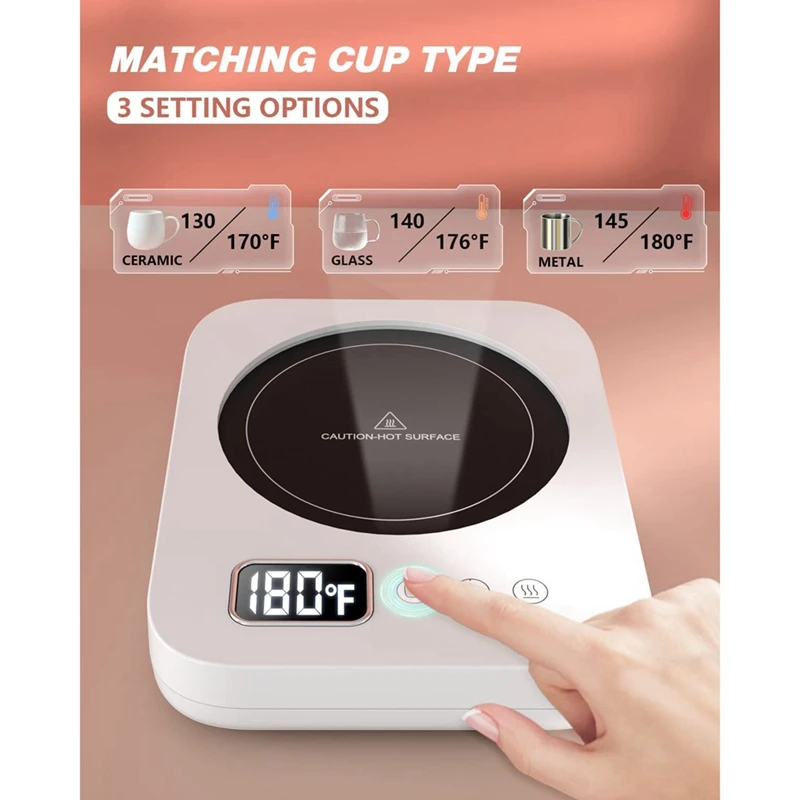 แก้วกาแฟอุ่นแก้วที่อุ่นกาแฟอุ่นแก้วสำหรับโต๊ะทำงานที่มีการตั้งค่า3-Temp/สวิตช์เซ็นเซอร์แรงโน้มถ่วง/ปิดอัตโนมัติ