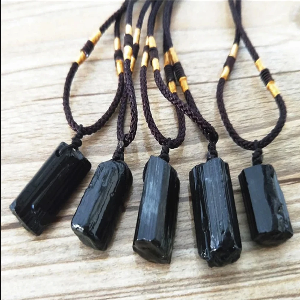 

Black Tourmaline Pendant Rough Stone Natural Stone Necklace Ornament Crystal Thick Black Healing Energy Jewelry Gift