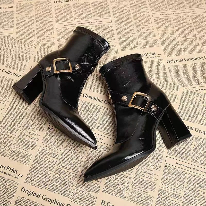 

Square Heel Pointed Toe Side Zipper Fashionable, Versatile, Comfortable, Anti-slip and Breathable Fashion Women's Ankle Boots