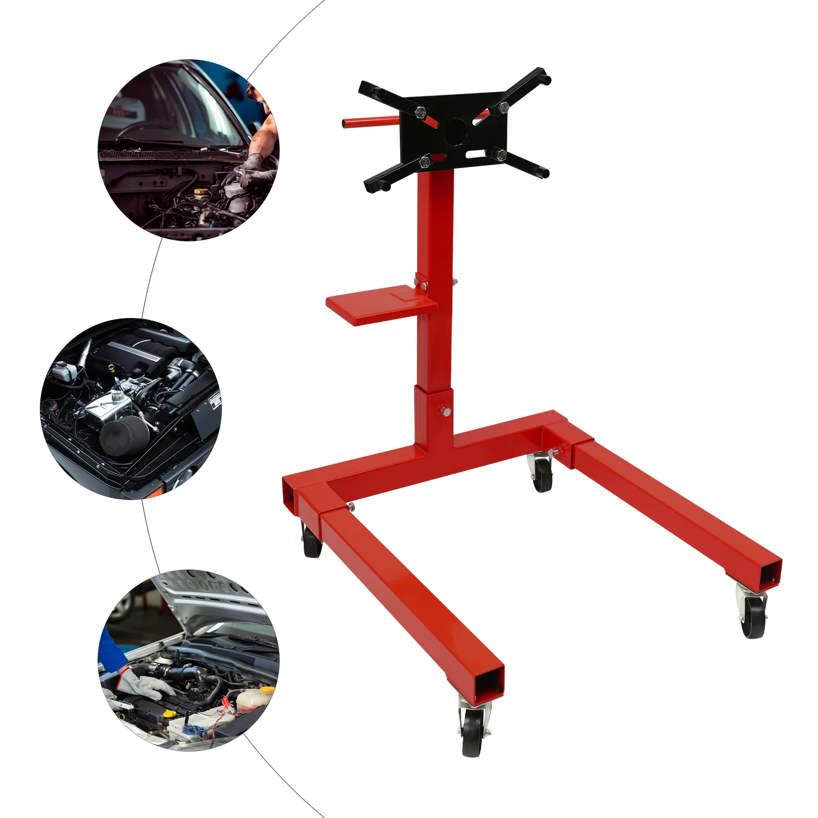 Rotating Engine Stand with 360 Degree Adjustable Mounting Head and Extra Tool Storage Tray Large Capacity Red Engine Mount