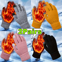 2/1Pair Women Men Warm Winter Touch Screen Gloves Stretch Classical Knit Mittens Wool Full Finger Outdoor Cycling Driving Glove