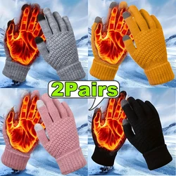 2/1Pair Women Men Warm Winter Touch Screen Gloves Stretch Classical Knit Mittens Wool Full Finger Outdoor Cycling Driving Glove