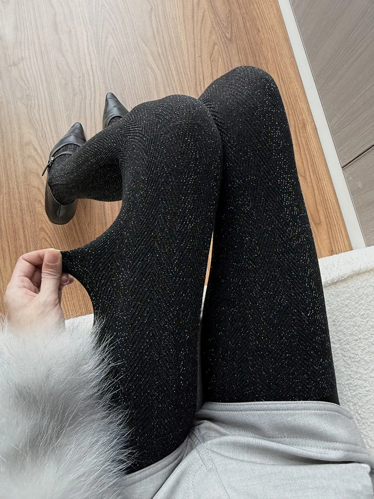 

Y2K Skinny Bright Pantyhose Women Sexy Silver Sparkly Silk Tights Autumn Winter Micro Flash Bottom Socks Stocking