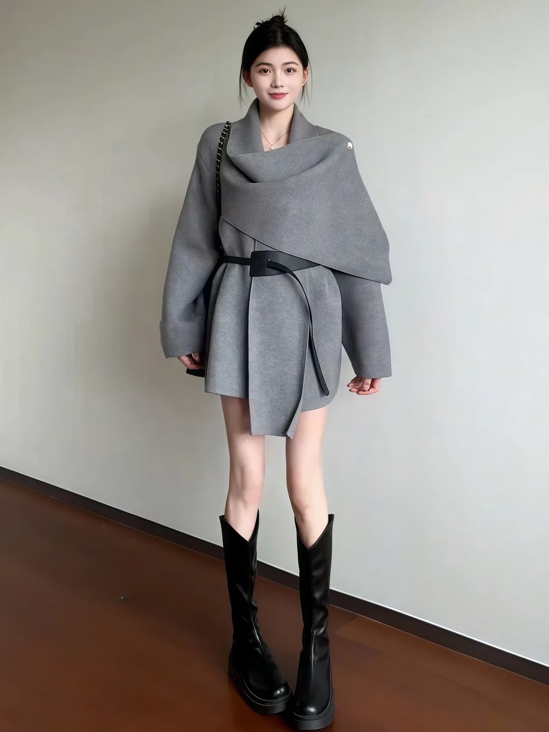 

plus Size Women's Korean Sle Sweater Coat Scarf Collar Belted Versatile Spring Faion Outerwear Comfortable Long Sve Ca...