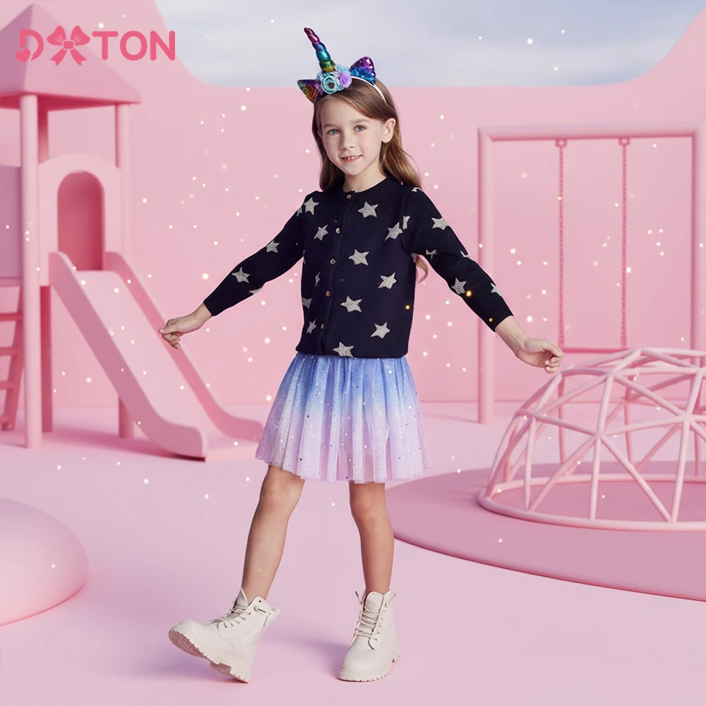 DXTON Winter Toddler Cardigan Sweater Autumn Daily Knitted Girls Coat Tops Clothing Star Print Outside Kids Buttons Knitwear