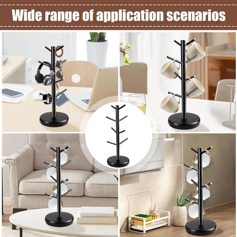 Mug Rack 360 Rotated Coffee Cup Tree With 8 Hooks Coffee Counter Bar Organizer Thicker Base Display Rack For Cafe Business Home