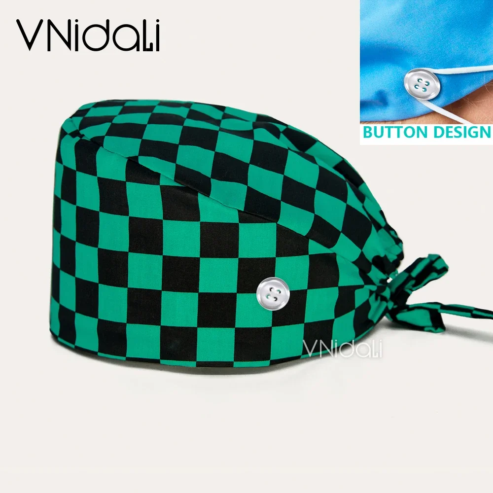 Checkered printing surgical cap Nursing Work Scrub Hats Medical Surgical Hats for doctors nurse hats scrub cap with button