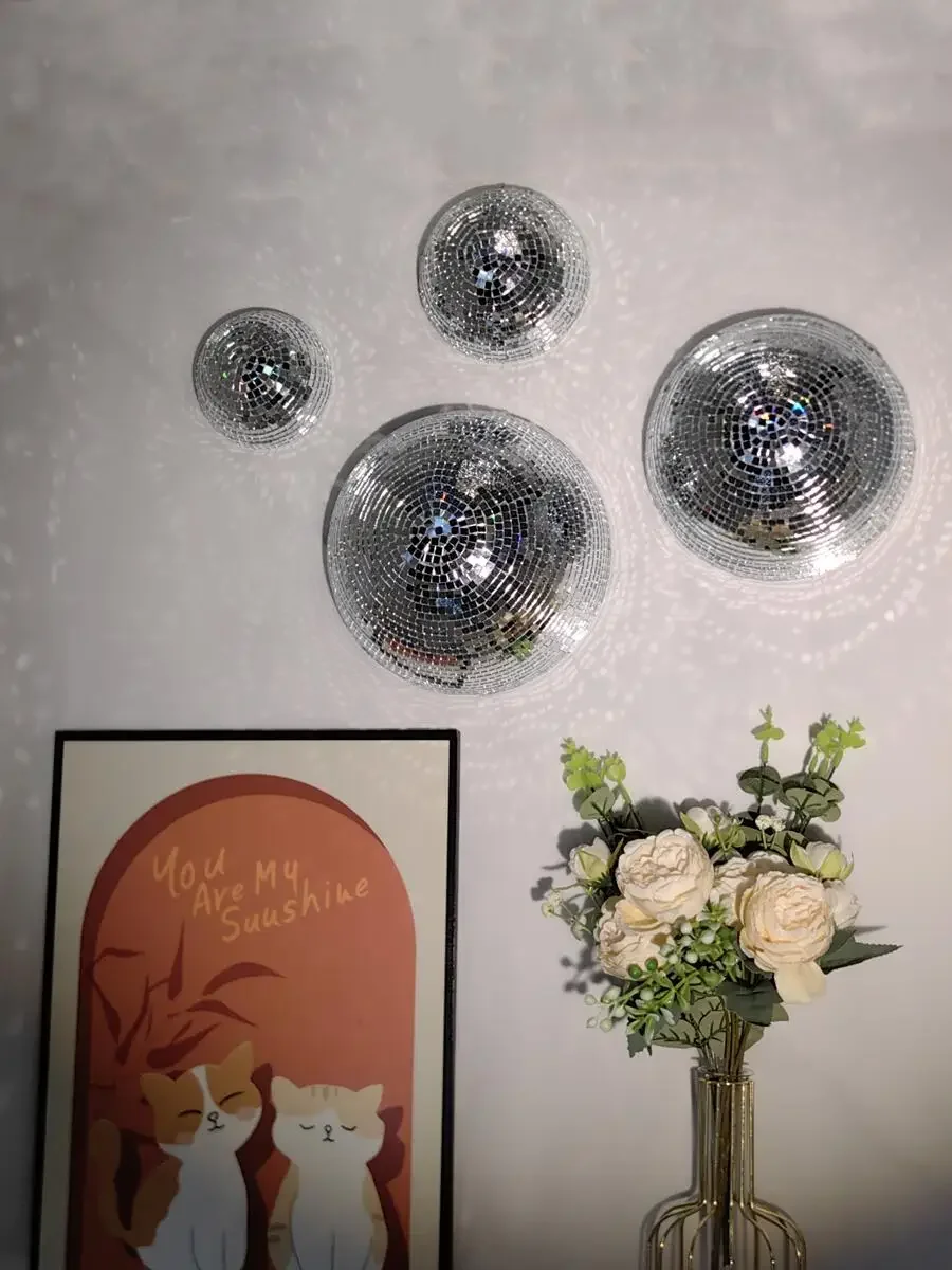 New Wall Disco Ball Mirrored Designs Metallic Home Decor Mirror Ball Decoration for Wedding Disco Ball Semicircle Home Wall Art