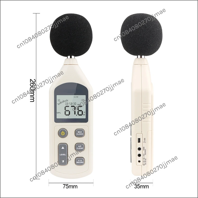 

30-130dB Digital Sound Level Meter 0.1dB LCD Noise Frequency Tester AC/PWM Output Datas Store Calendar FAST/SLOW USB+CD Software