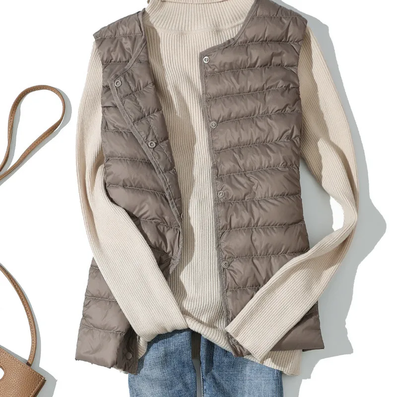 Ultra Light White Duck Down Vest Coat Parkas 2025 Autumn Winter Women Sleeveless Down Waistcoat Jacket Ladies Short Tank Tops