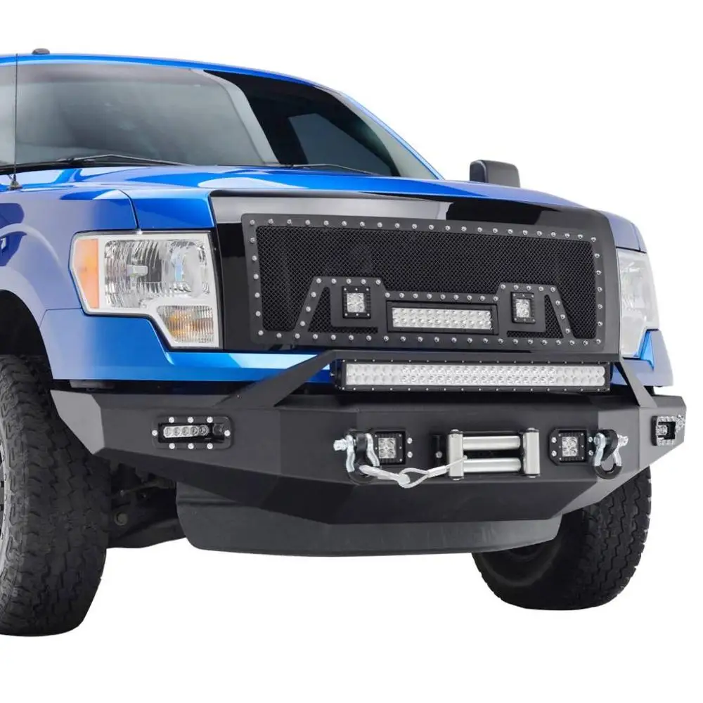 Factory Wholesale Off-road Parts Front Bumper With LED Aftermarket Steel Black Winch Bumper Guard For F150 2009-2014