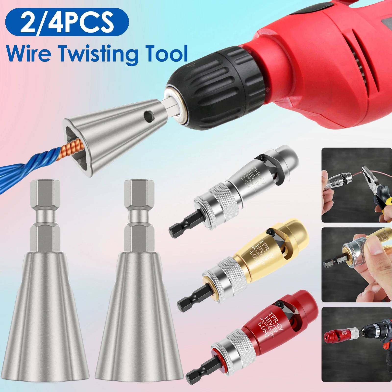 2/4Pcs Wire Stripping Tool Cable Peeler Machine Electric Drill Driver Cable Twisting Tool 6mm Hex Shank Cable Peeling Twister