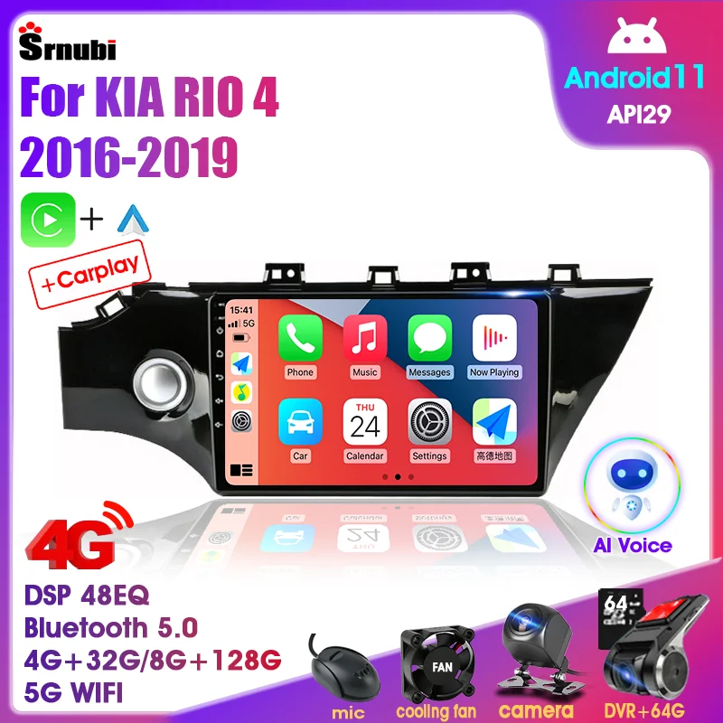 

Srnubi Android 11 Car Radio for KIA RIO 4 2016-2019 2 Din Multimidia Video Player Navigaion DVD Stereo Carplay Head Unit Audio