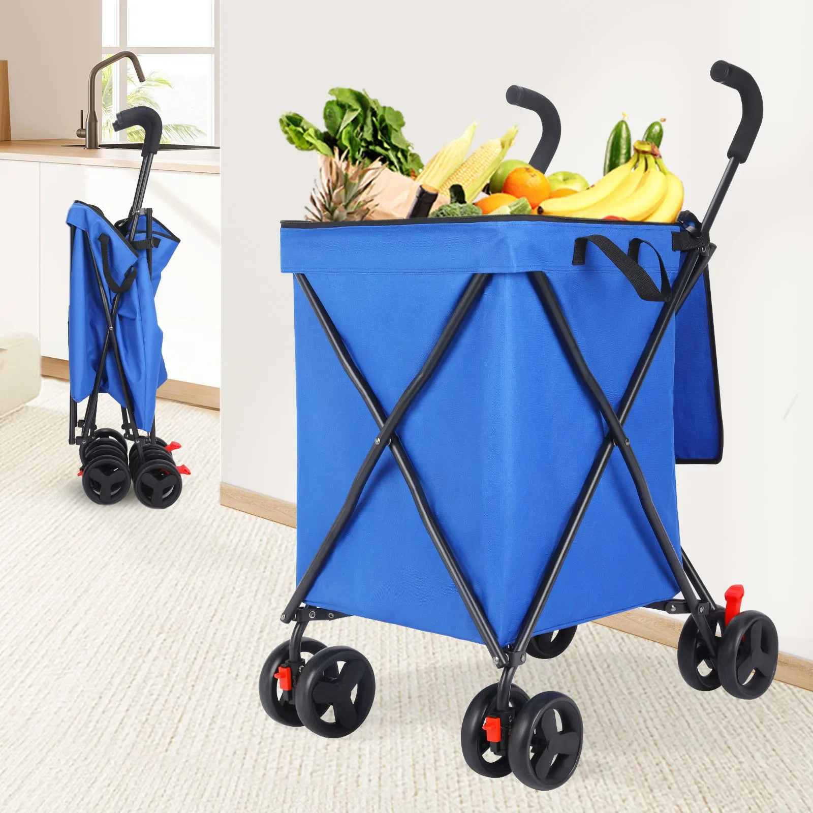 Multifunctional Shopping Cart Pet Cart Home Folding Trolley Camping Handling Portable Small Trailer Help Walking Universal Wheel