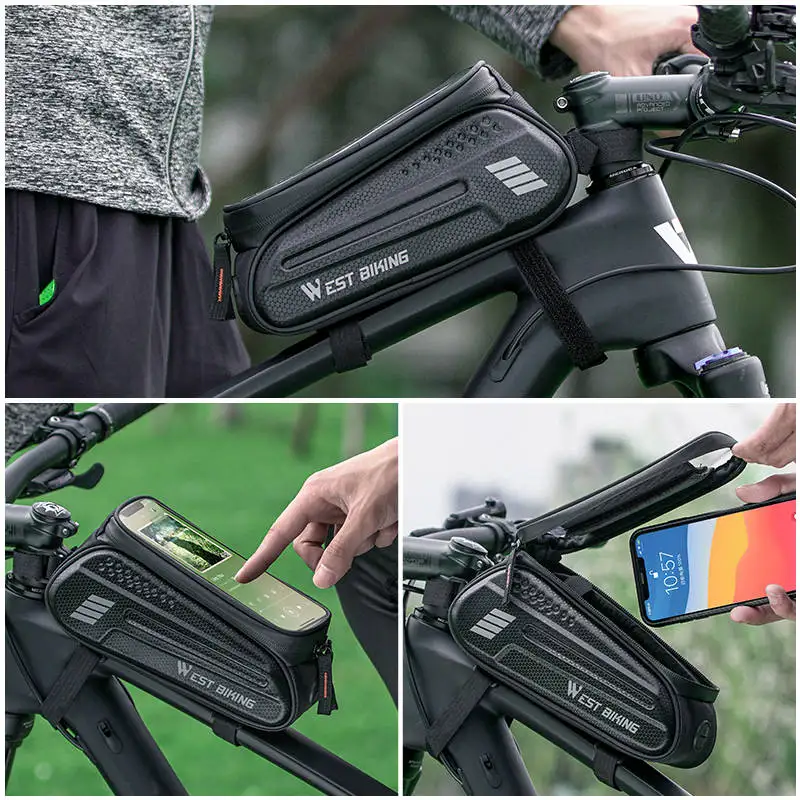 WEST BIKING Bicycle Top Tube Bag 1.5L Touch Screen Cycling Phone Bag Portable Waterproof Bike Handlebar Bag Bike Accessories