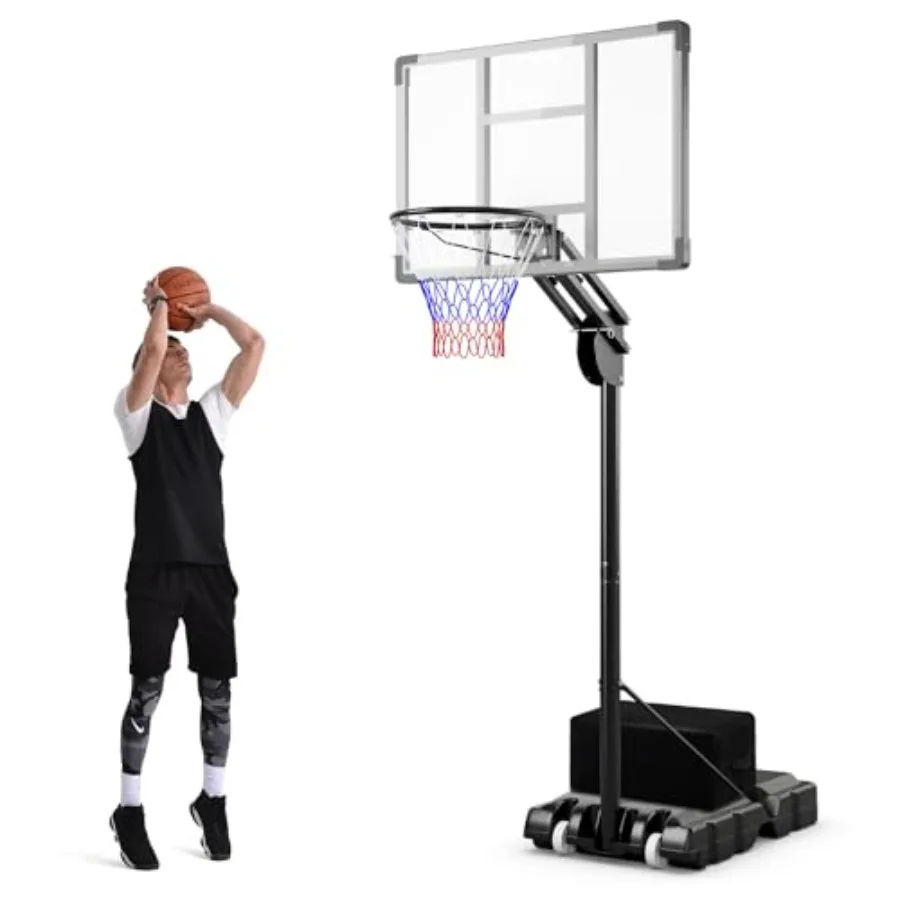 Outdoor Basketball Hoop with Height Adjustable Feature from 4.9 to 10 Feet Portable Design with Shatterproof Backboard Dual Whe