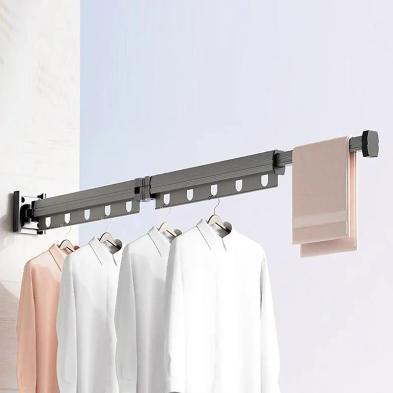 Retractable Folding Clothes Hanger Wall Mounted Stainless Steel Clothes Hanger Gunmetal Grey Multiple Fold Hanger