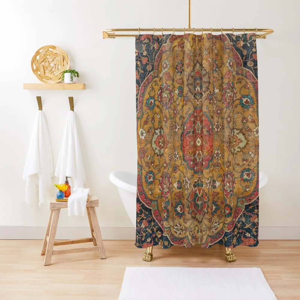 Persian Medallion Rug VII // 16th Century Distressed Red Green Blue Flowery Colorful Ornate Pattern Shower Curtain