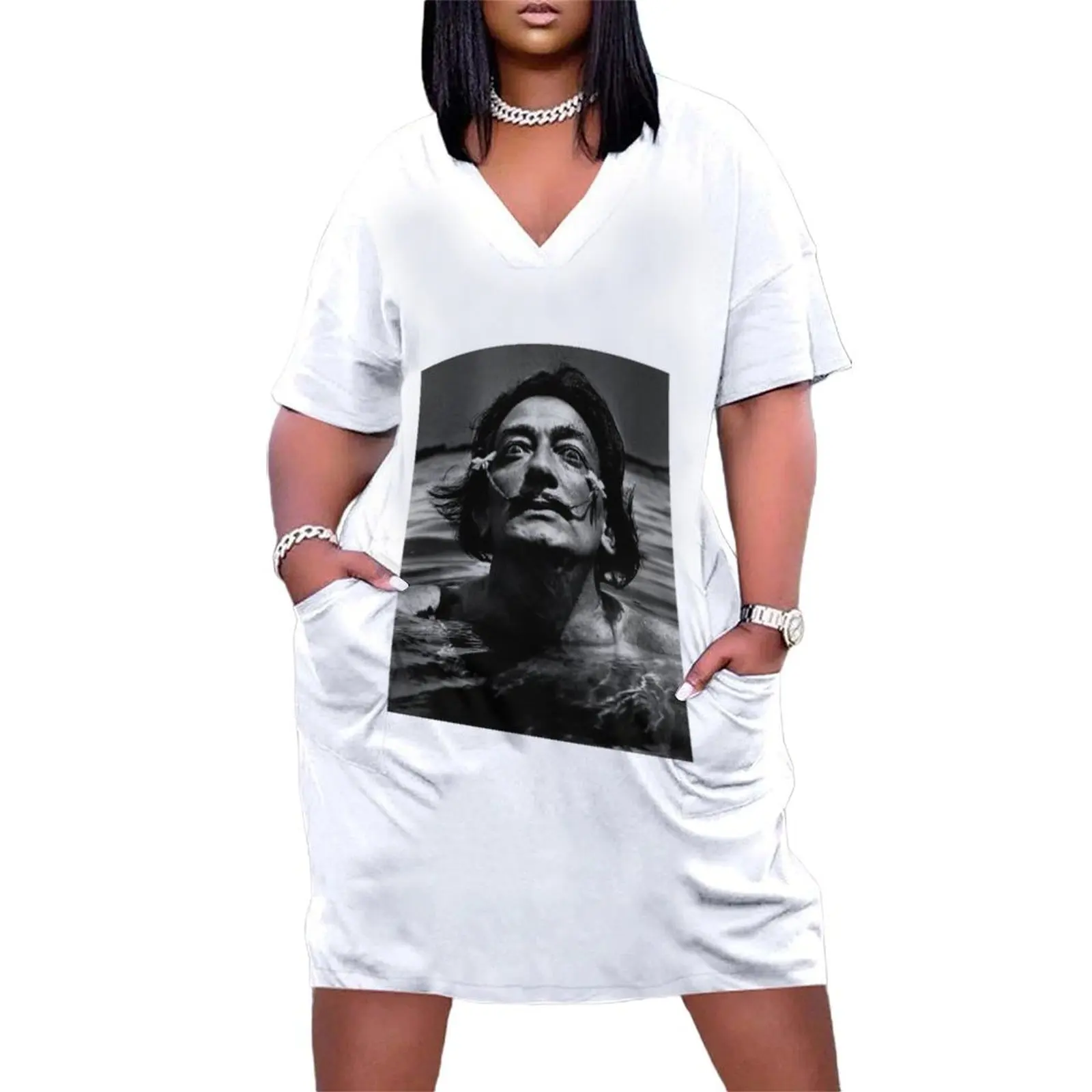 

Face Dali Weird Loose Pocket Dress evening dresses ladies sexy short dresses daring elegant chic women dresses promotion