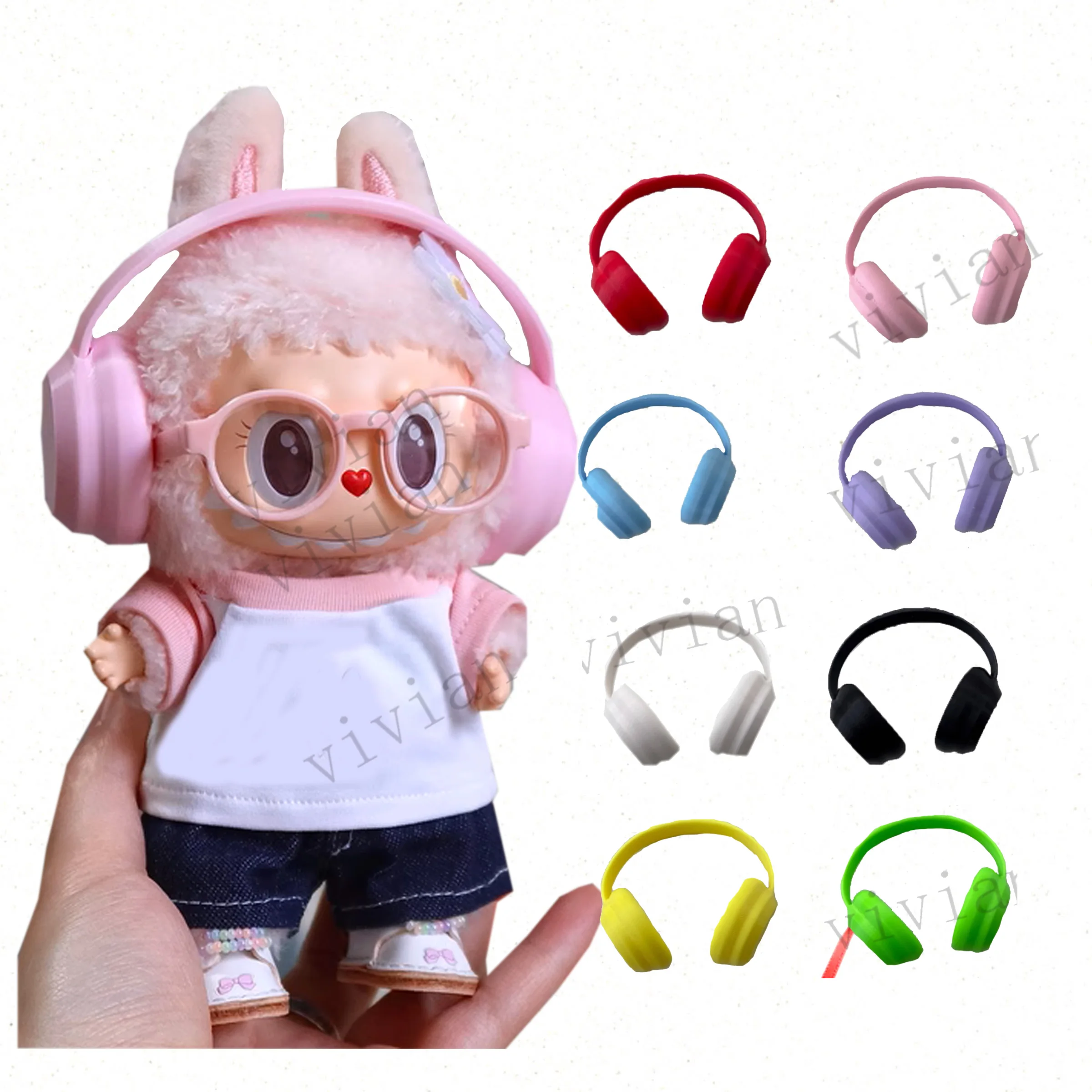 Mini Pop Kleding Outfit Accessoires Voor 15-17 Cm Labubu En 10 Cm Katoenen Pop Vest Uniform Headset oortelefoon Set Kleding Gift