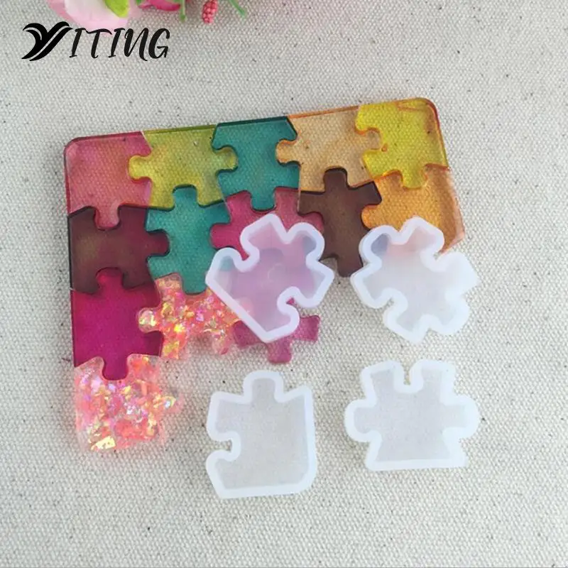 

4pcs/set Puzzle Piece Gemstone Crystal Epoxy Resin Mold DIY Jewelry Pendant Making Tools Epoxy Clear Silicone Mould